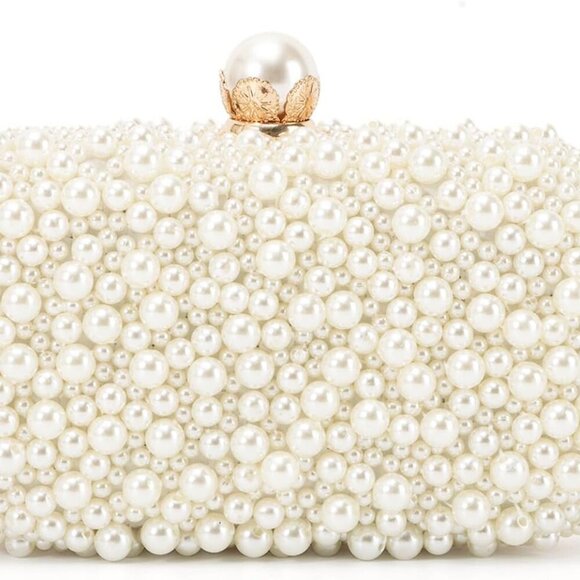 Handbags - Women Pearl Evening Handbags Beaded Clutch Purses for Wedding Bridal Party Prom